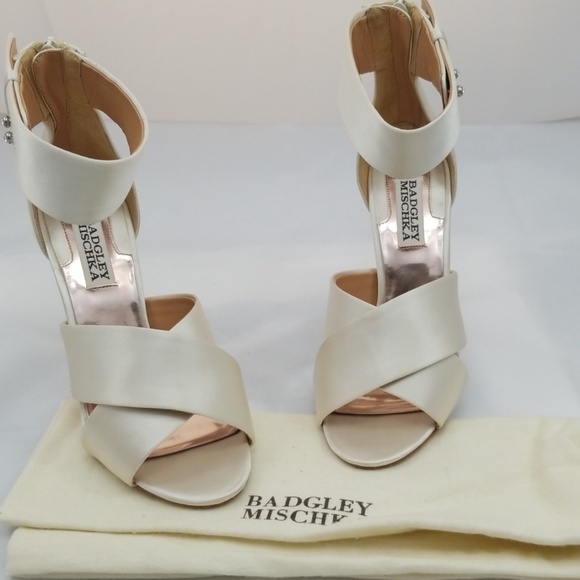 Badgley Mischka Shoes - Badgley Mischka Ivory Satin Kassie Heels